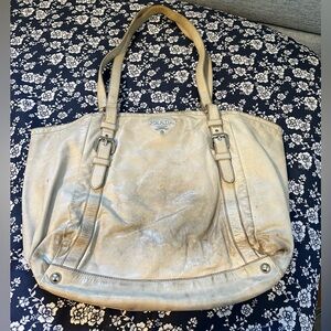 100% Authentic Well loved vintage off white Prada tote bag